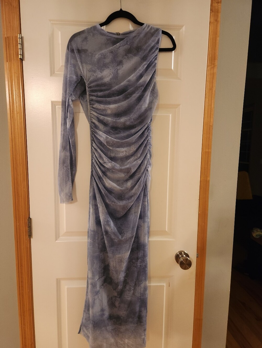 Zara Dusky Blue Ruched Long Sleeve Maxi Dress